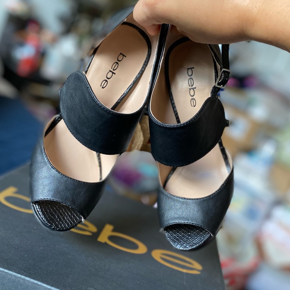 Bebe Black Amayaa Heels Sz 7 - Picture 8 of 8